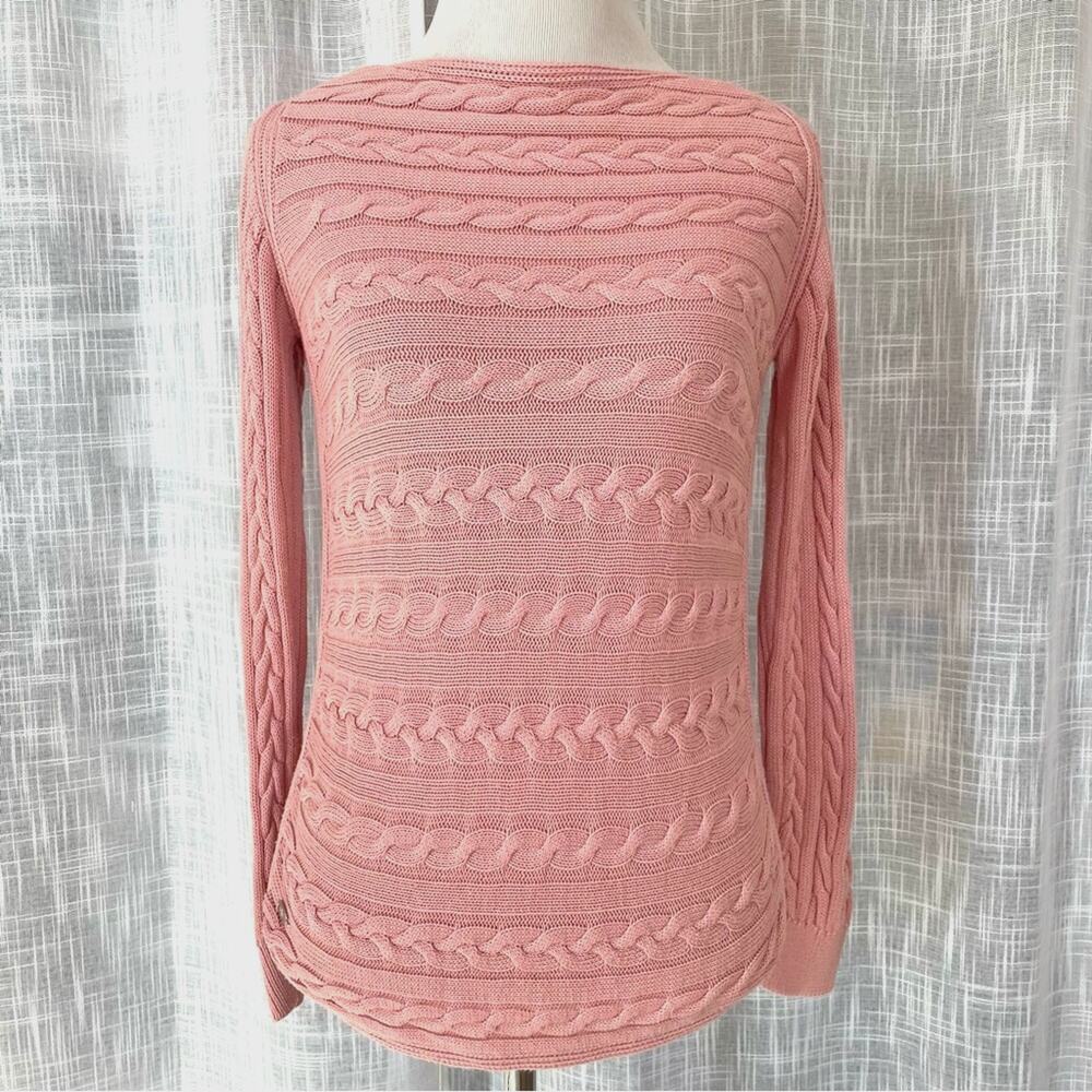 Lauren Ralph Lauren Womens Cable Knit Sweater S Pink Boat Neck Classic Preppy